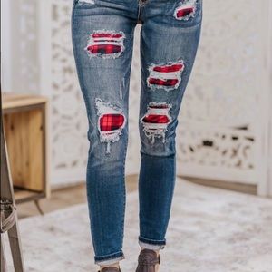 Judy Blue Plaid Patch jeans size 13
